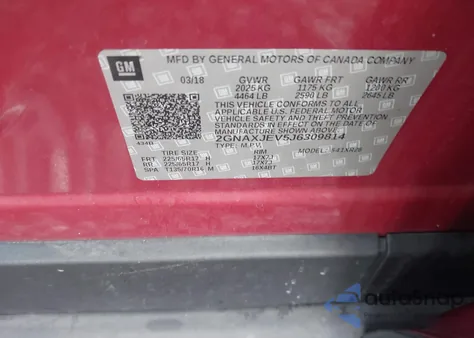 2018 Chevrolet Equinox Lt из США, поврежденный, VIN 2GNAXJEV5J6309814